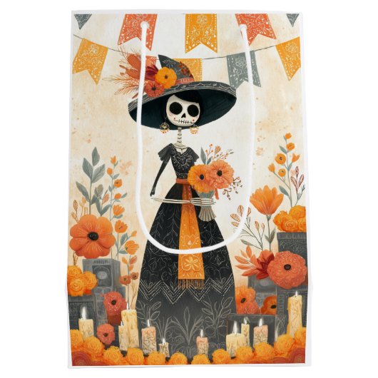 Skeleton Lady La Catrina Day of the Dead  Medium Cadeauzakje (Achterkant)