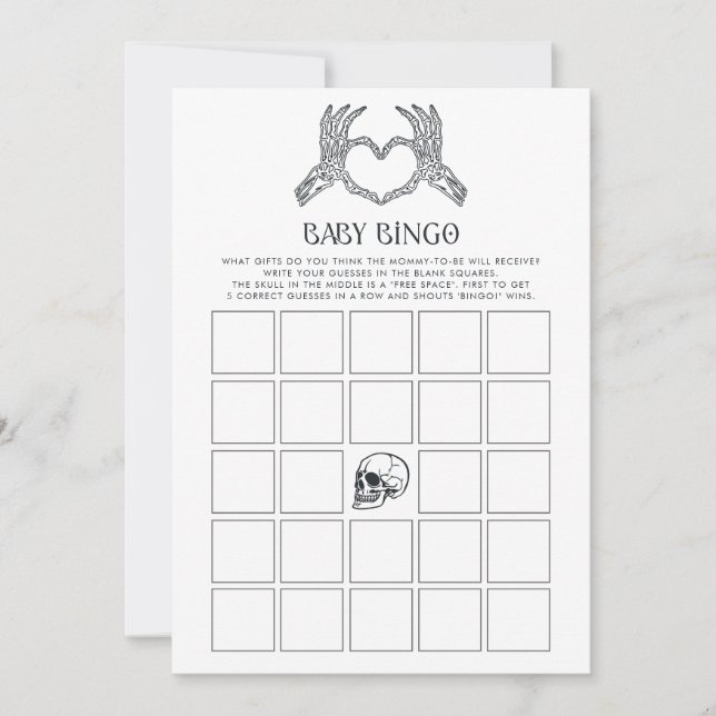Skeleton Little Boo Baby Bingo Baby shower spel (Voorkant)