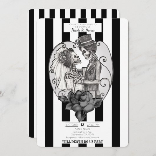 Skeleton Love Couple Marriage Dance Gothic Wedding Kaart (Voorkant / Achterkant)
