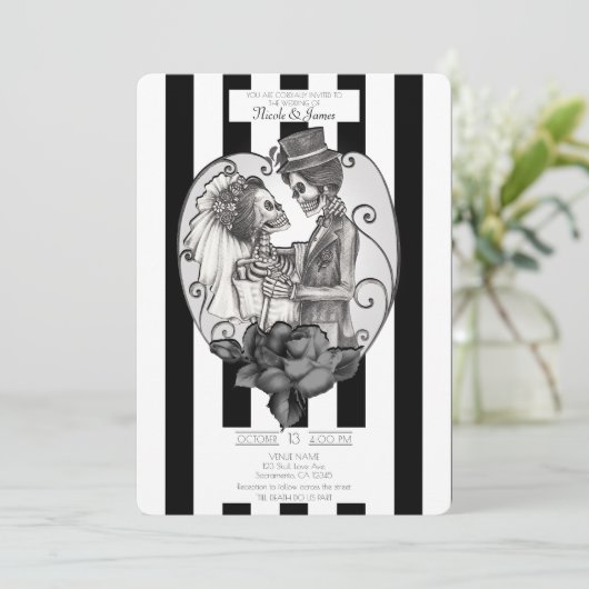 Skeleton Love Couple Marriage Dance Gothic Wedding Kaart (Staand voorkant)