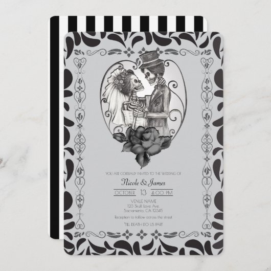 Skeleton Love Couple Marriage Dance Gothic Wedding Kaart (Voorkant / Achterkant)