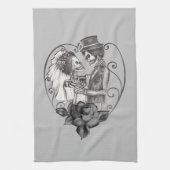 Skeleton Love Paar Huwelijk Dans Elke Kleur Theedoek (Verticaal)