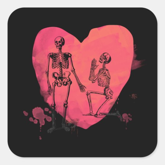 Skeleton Love Waterverf Heart Vierkante Sticker (Voorkant)