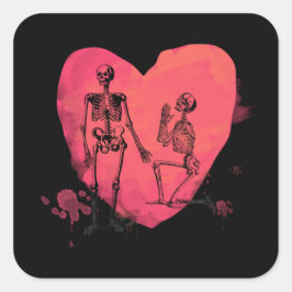 Skeleton Love Waterverf Heart Vierkante Sticker