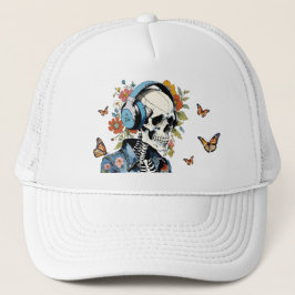 Skeleton Luisteren naar Hoofdtelefoon Butterfly Fl Trucker Pet