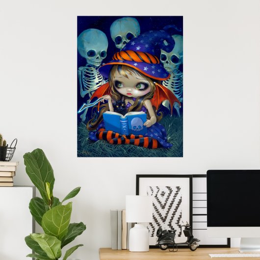Skeleton Magic ART PRINT Halloween Witch Firy (Thuiskantoor)