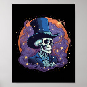 Skeleton Magician Top Hat Stars Smoke Skull Halve Poster