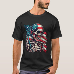 Skeleton Man gehavend Amerikaanse vlag patriottisc T-shirt