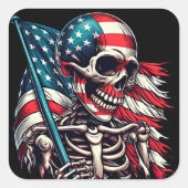Skeleton Man gehavend Amerikaanse vlag patriottisc Vierkante Sticker (Voorkant)