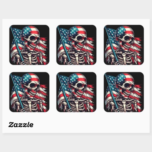 Skeleton Man gehavend Amerikaanse vlag patriottisc Vierkante Sticker (Vel)