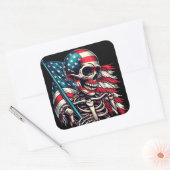 Skeleton Man gehavend Amerikaanse vlag patriottisc Vierkante Sticker (Envelop)