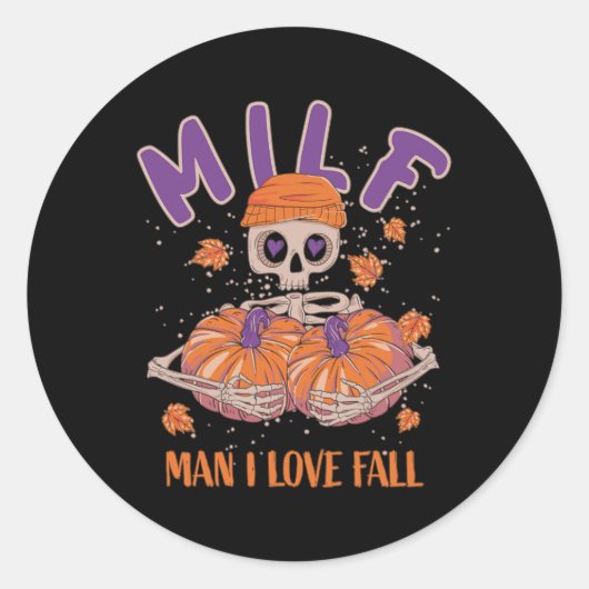 Skeleton Man Ik hou van Herfst Fun Skeleton Pumpki Ronde Sticker (Voorkant)