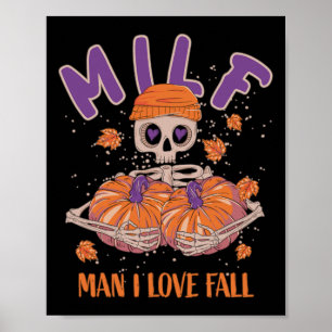 Skeleton Man Ik hou van Herfst Funny Skeleton Pomp Poster