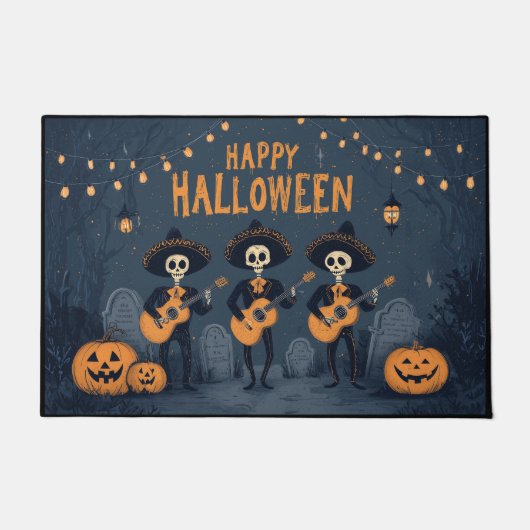 Skeleton Mariachi Band Happy Halloween Deurmat (Voorkant)