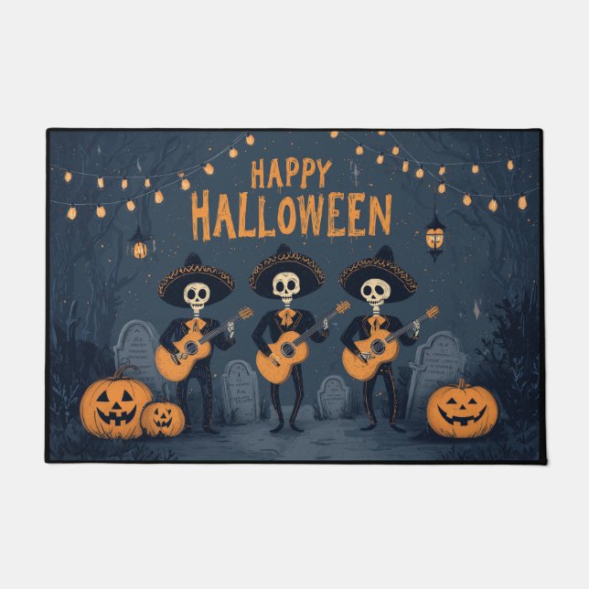 Skeleton Mariachi Band Happy Halloween Deurmat (Voorkant)