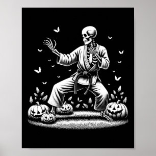 Skeleton Martial Art Karate Judo Speler Halloween Poster