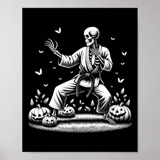 Skeleton Martial Art Karate Judo Speler Halloween Poster (Voorkant)