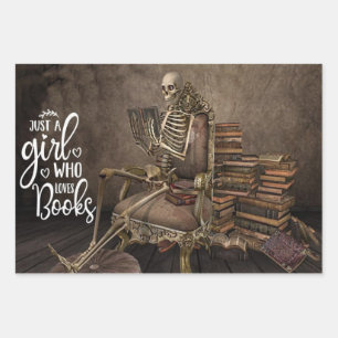 Skeleton Meisje Boek Liefhebber Inpakpapier Vel
