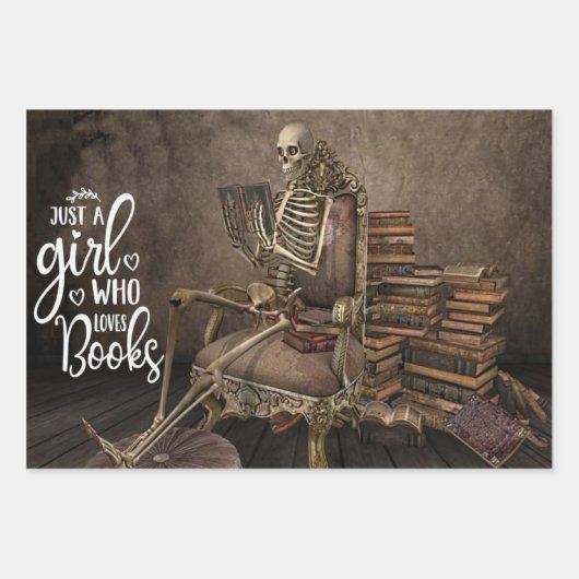 Skeleton Meisje Boek Liefhebber Inpakpapier Vel (Voorkant)