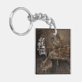 Skeleton Meisje Boek Liefhebber Sleutelhanger (Voorkant Links)