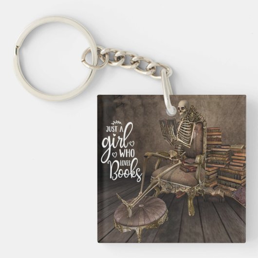 Skeleton Meisje Boek Liefhebber Sleutelhanger (Voorkant)