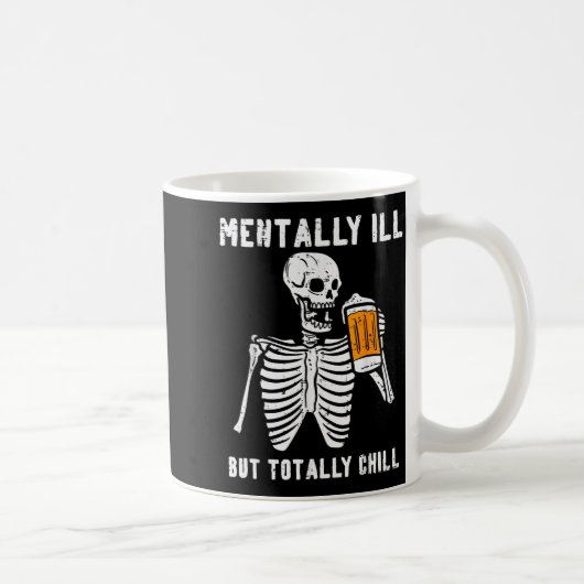 Skeleton Mentally Ill Totally Chill Funny Retro Ha Koffiemok (Rechts)