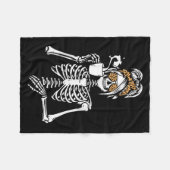 Skeleton Messy Bun Coffee Drinking Halloween Costu Fleece Deken (Voorkant (Horizontaal))