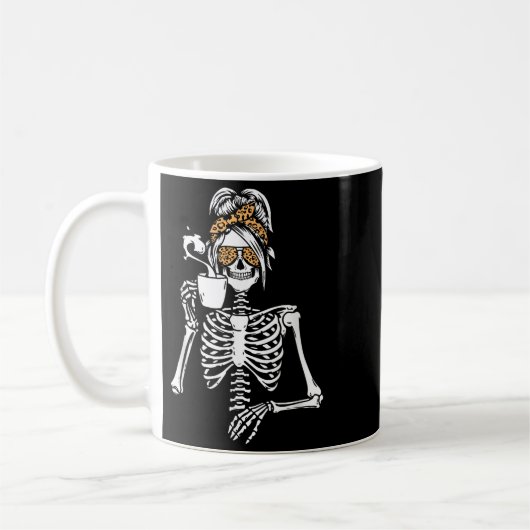 Skeleton Messy Bun Coffee Drinking Halloween Costu Koffiemok (Links)