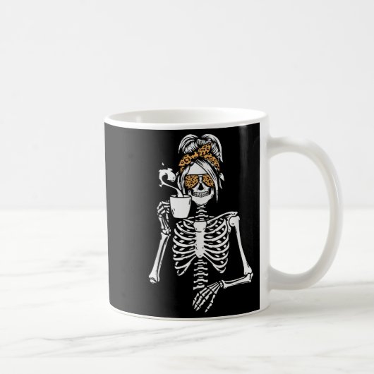 Skeleton Messy Bun Coffee Drinking Halloween Costu Koffiemok (Rechts)