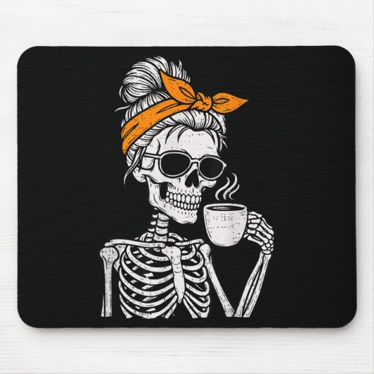 Skeleton Messy Bun Drinking Coffee Halloween Costu Muismat (Voorkant)