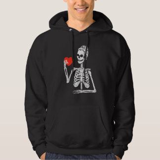 Skeleton Messy Bun Heart Valentines Day Bones Skul Hoodie