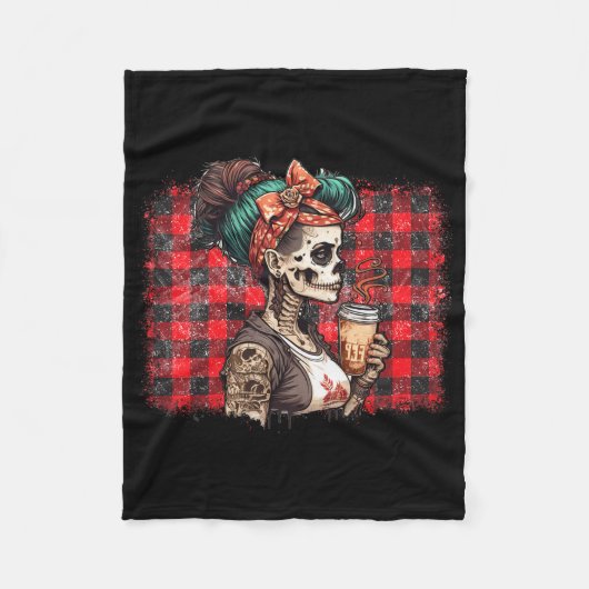 Skeleton Messy Bun Koffie Grappig Kostuum Mama Vro Fleece Deken (Voorkant)