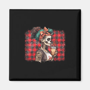 Skeleton Messy Bun Koffie Grappig Kostuum Mama Vro Magneet