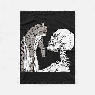 Skeleton met een kat Lazy Halloween Costume Skul Fleece Deken