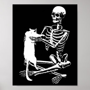 Skeleton met een kat Lazy Halloween Costume Skul Poster