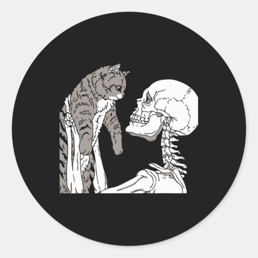 Skeleton met een kat Lazy Halloween Costume Skul Ronde Sticker (Voorkant)