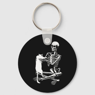 Skeleton met een kat Lazy Halloween Costume Skul Sleutelhanger