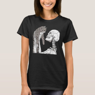 Skeleton met een kat Lazy Halloween Costume Skul T-shirt