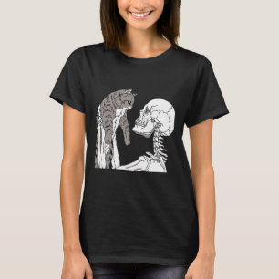 Skeleton met een kat Lazy Halloween Costume Skul T-shirt