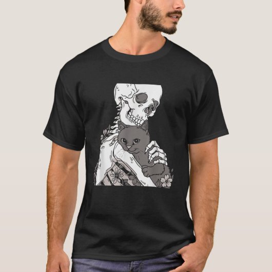 Skeleton met een Shirt van een kat Lazy Halloween  (Voorkant)