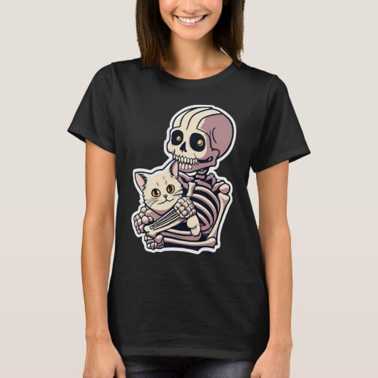 Skeleton met een Shirt van een kat Lazy Halloween (Voorkant)