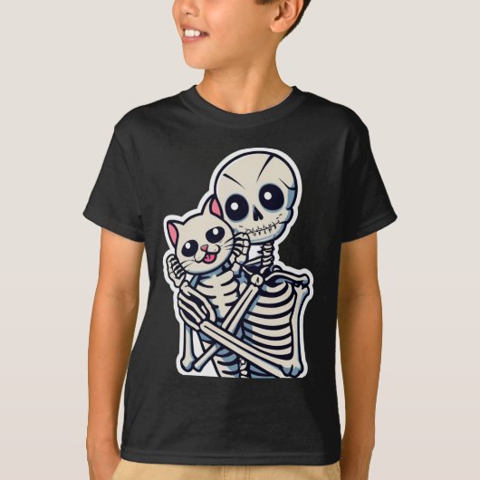 Skeleton met een Shirt van een kat Lazy Halloween (Voorkant)