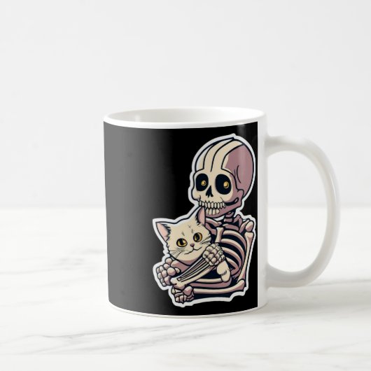 Skeleton met een Shirt van een kat Lazy Halloween  Koffiemok (Rechts)