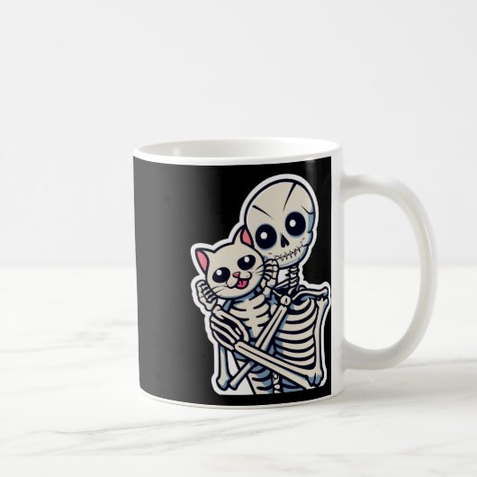 Skeleton met een Shirt van een kat Lazy Halloween  Koffiemok (Rechts)