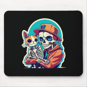 Skeleton met een Shirt van een kat Lazy Halloween Muismat