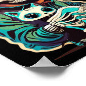 Skeleton met een Shirt van een kat Lazy Halloween  Poster (Hoek)