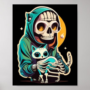 Skeleton met een Shirt van een kat Lazy Halloween  Poster
