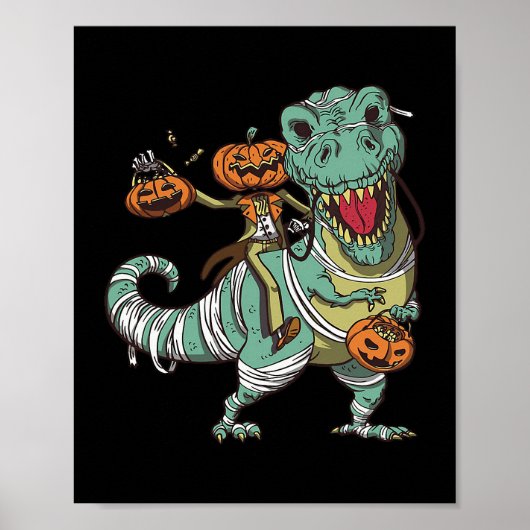 Skeleton met Jurassic Dinosaur Halloween grunge Poster (Voorkant)
