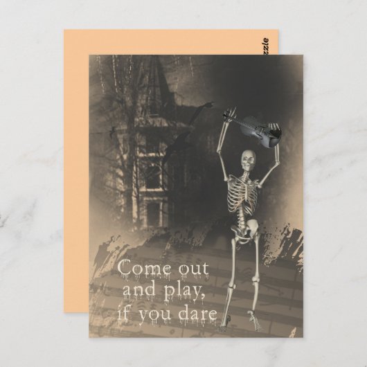 Skeleton met Violin Dares Je komt uit en speelt Briefkaart (Voorkant / Achterkant)