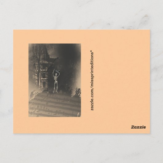 Skeleton met Violin Dares Je komt uit en speelt Briefkaart (Achterkant)